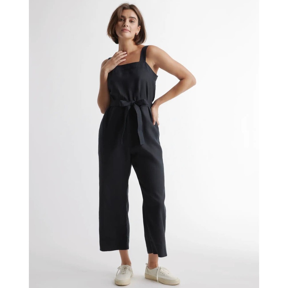 QUINCE Black 100% European Linen Square Neck Jumpsuit NWT Size Large